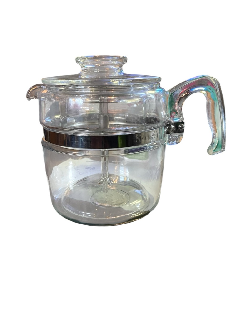 Vintage Pyrex 7756 Glass Percolator 6-Cup Coffee Pot W Stainless Steel Band-read